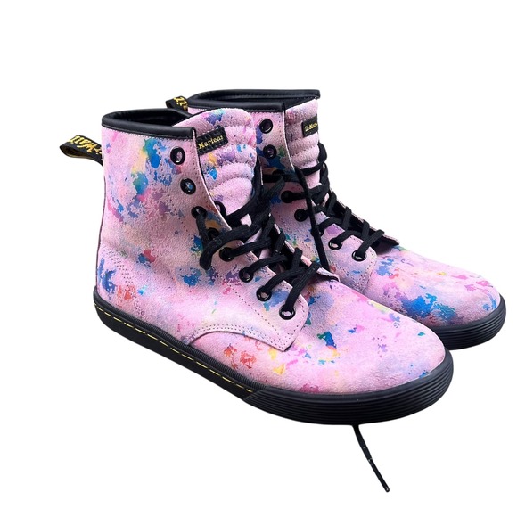 Dr. Martens Other - Dr. Martens Sheridan Pink Paint Splatter Suede High Top Boots Kids US 8 24508650